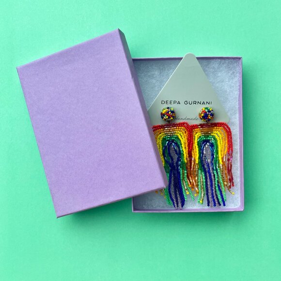 Rainbow Statement Earrings Deepa Gurnani Anthropologie Beaded Fringe NWT - Picture 12 of 13